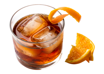 Refreshing Cold Beverage with Ice and Orange Garnish