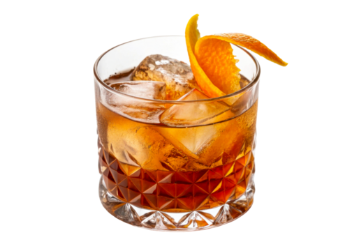 Amber Cocktail with Ice and Orange Peel