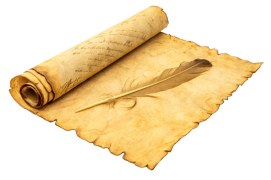 Aged scroll with feather pen and handwritten script - Powered by Adobe
