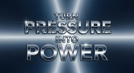 Inspirational quote displayed with a metallic and futuristic design emphasizing the transformation of pressure into power