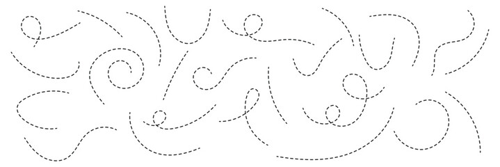 Curly Dotted Line. Dotted spiral curve line. Hand Sketched Curly Border. Abstract long squiggle dashed. eps 10