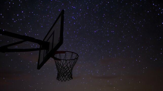 Basketball Hoop Silhouette Night Sky Stars dark