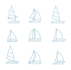 Various sailboat icons with a simple outline design for easy customization and use