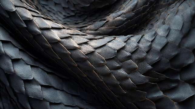 Folds of black snake skin, background with textured pattern