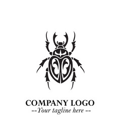 Beetle Logo Symbol in Black on the White Background with Simple Modern Insect Design