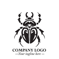 Beetle Logo Symbol in Black on the White Background with Simple Modern Insect Design