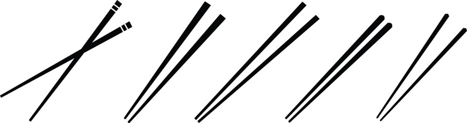 Chopstick silhouette icon vector illustration.Chopstick icon set in various food settings and holding positions.Bowl of steamed rice with chopsticks silhouette icon for Asian cuisine and restaurant 
