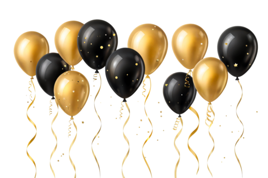 Golden and black balloons with streamers