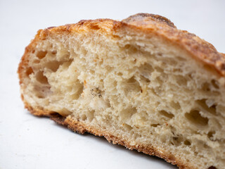 Moldy Bread Close-Up Showing Mold Growth on Soft Fluffy Texture Spoiled Food Hygiene Concept