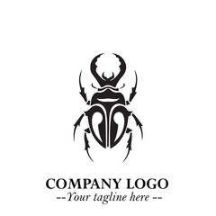 Beetle Logo Symbol in Black on the White Background with Simple Modern Insect Design