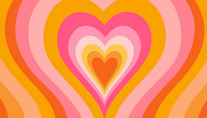 Retro groovy heart pattern in warm pink and orange tones