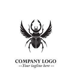Beetle Logo Symbol in Black on the White Background with Simple Modern Insect Design