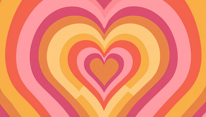 Retro groovy heart pattern in warm pink and orange tones