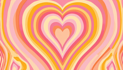 Retro groovy heart pattern in warm pink and orange tones