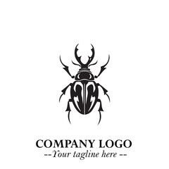 Beetle Logo Symbol in Black on the White Background with Simple Modern Insect Design