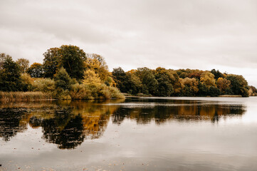 Autumn Trees Reflected in Mühlenteich Lensahn, Schleswig Holstein