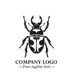 Beetle Logo Symbol in Black on the White Background with Simple Modern Insect Design