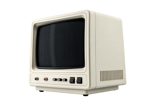 Vintage beige computer monitor with black screen and controls