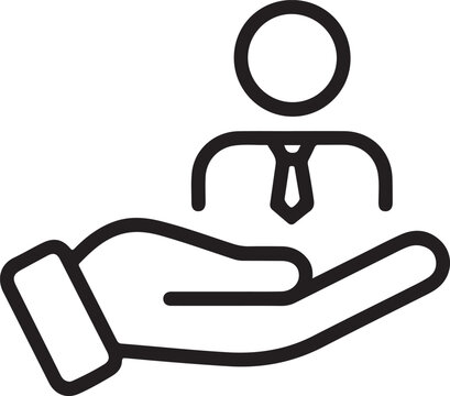 Hand holding person icon representing care and support