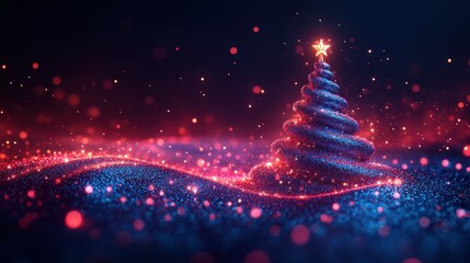 Sparkling Christmas tree, glowing particles