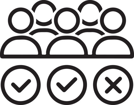 Group of people with checkmarks and cross symbol