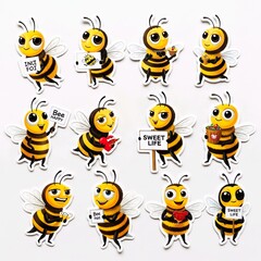 Cheerful Cartoon Bees Featuring Fun Phrases and Cute Designs