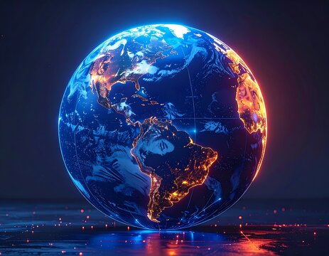 Illuminated digital Earth with continents highlighted against a dark backdrop