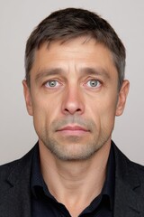 Obraz premium Passport ID photo portrait of middle-aged Hungarian man in formal attire