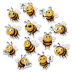 Whimsical Bees in Bright Colors Spreading Happiness and Joy