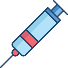 Medical Syringe with Blue Barrel Red Plunger and Needle on Transparent Background Healthcare and Vaccination Concept