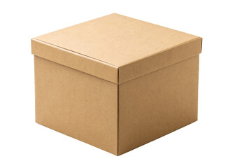 brown cube shaped cardboard box isolated on a transparent background.