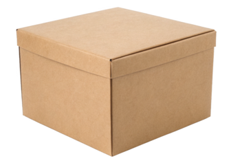 brown cube shaped cardboard box isolated on a transparent background.