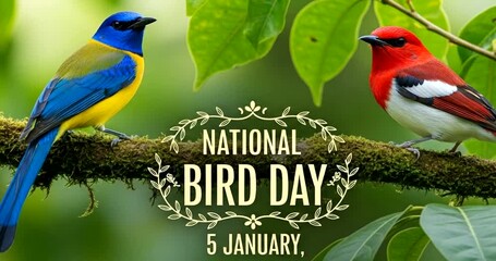 National bird day illustration with two colorful birds on a branch