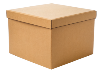 brown cube shaped cardboard box isolated on a transparent background.
