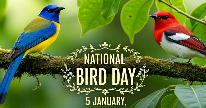 National bird day illustration with two colorful birds on a branch