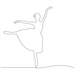 Continuous one line drawing woman ballet dancer in elegance motion minimalist vector illustration