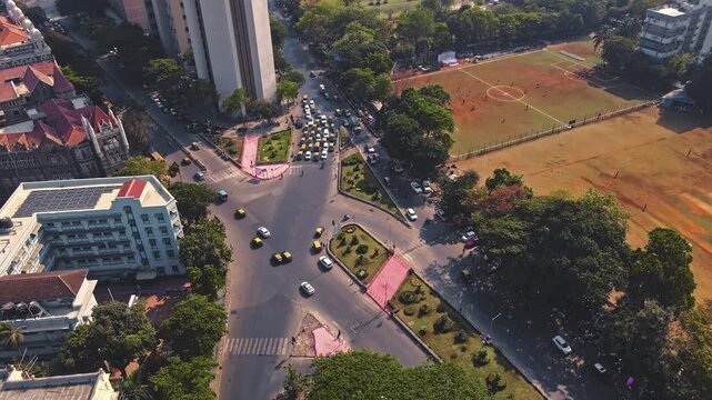 Aerial view of Mumbai city. Mumbai's iconic financial district with this stunning cityscape view. Shot of Mumbai Skyline, high-rise buildings at South Mumbai, Maharashtra India
