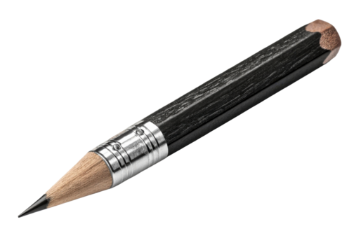 Black wooden pencil with silver ferrule and graphite tip