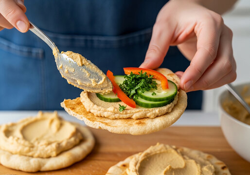 Easy hummus and veggie pita pocket, a healthy snack idea. Discover simple food hacks and a quick recipe for a delicious light meal
