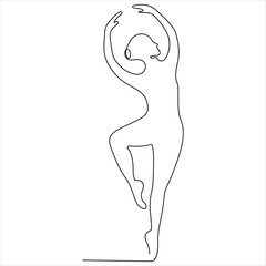 Continuous one line drawing woman ballet dancer in elegance motion minimalist vector illustration