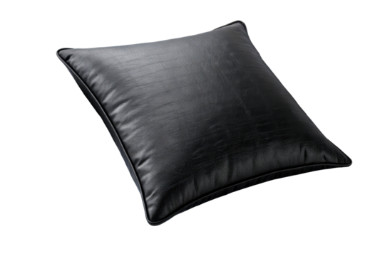 Black faux leather pillow on a white sofa - Powered by Adobe