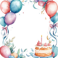 Balloon frame with cake on transparent background