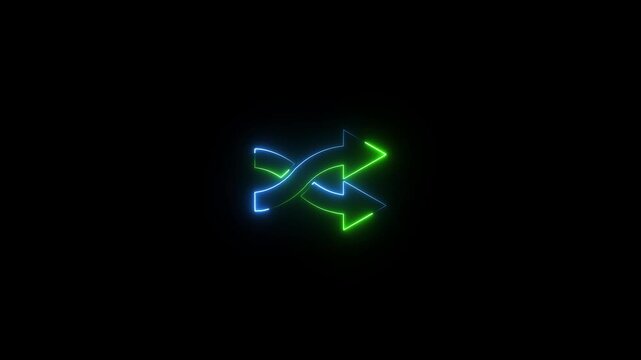 Glowing neon share two ways icon animation on black background.
