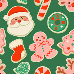 Christmas pattern. Vector seamless texture with gingerbread cookies.