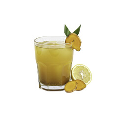 Fresh Turmeric Drink with Lemon Slice on Transparent Background
