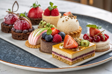 cream cakes with berries