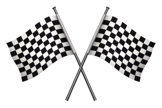 Two Crossed Checkered Racing Flags With White Background