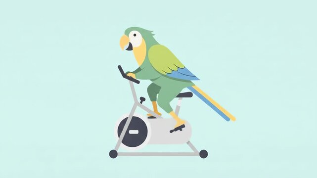 Parrot on Exercise Bike - A Whimsical Fitness Journey.