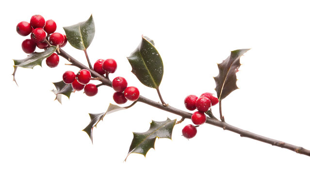 Holly Branch with Red Berries and Green Leaves on Background winter isolated on a transparent background - Powered by Adobe