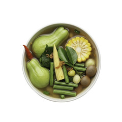 Fresh Vegetable Soup with Green Squash Corn and Spices on Transparent